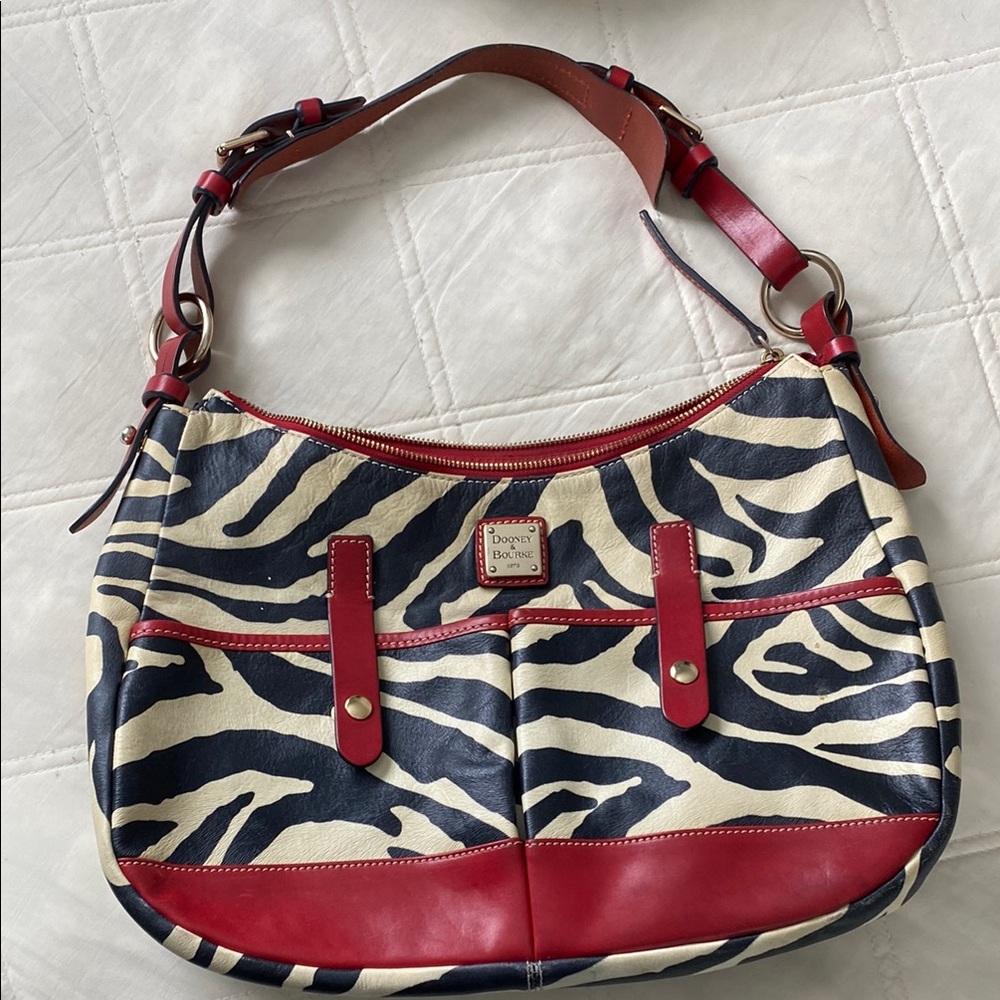 Dooney & Bourke Red and Black Shoulder Bag with Zebra Print